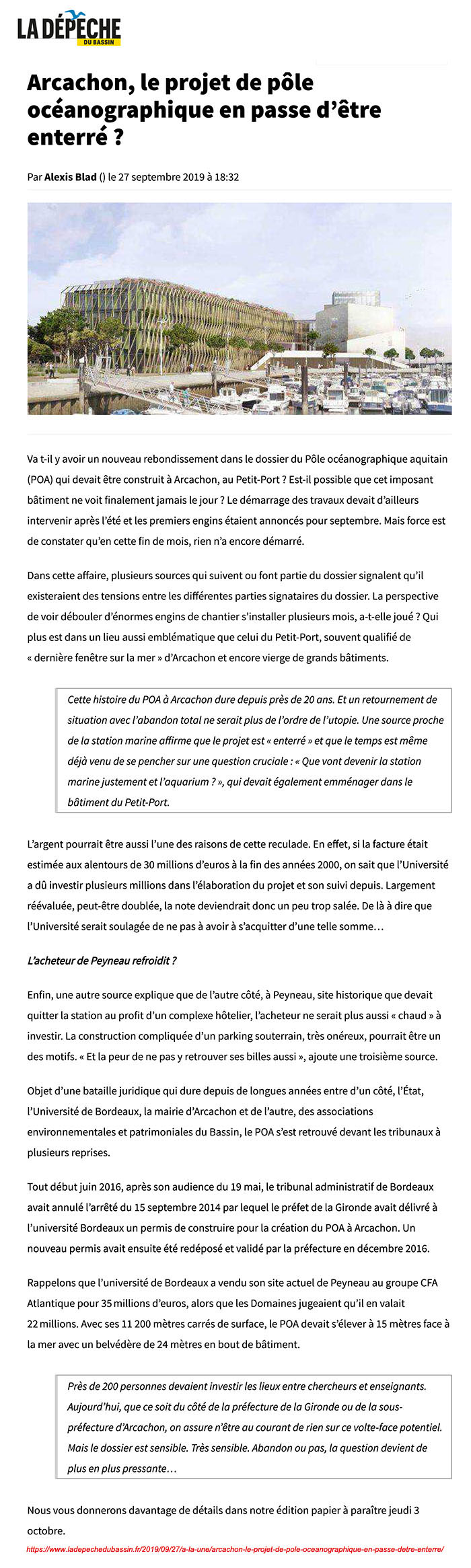 Arcachon, le projet de pôle océanograph...'être enterré ? -