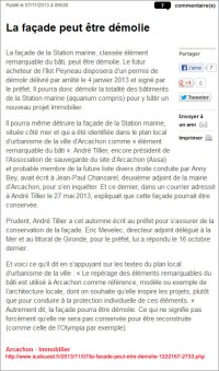 La façade de la station marine peut être démolie - Sud-Ouest du 7 Novembre 2013