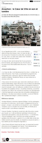 Arcachon - le Cœur de Ville en son et lumière - Article Sud-Ouest du 22 Février 2012