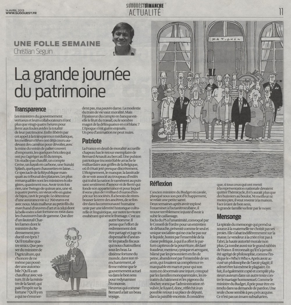 Une folle semaine (la grande journée du patrimoine) - Seguin - Sud-Ouest du 14 Avril 2013