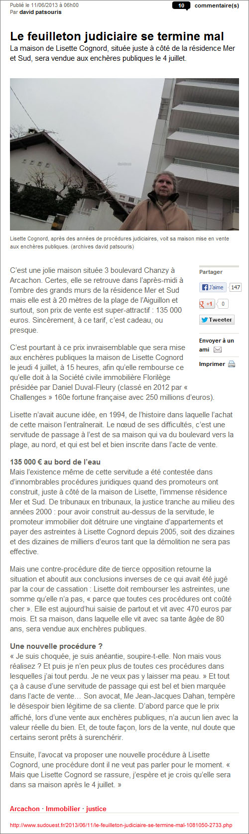 Le feuilleton judiciaire se termine mal  - article Sud-Ouest du 11 Juin 2013