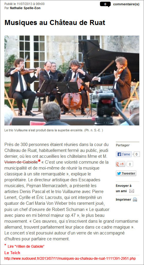 Musique au château de Ruat - Sud-Ouest. du 11 Juillet 2013
