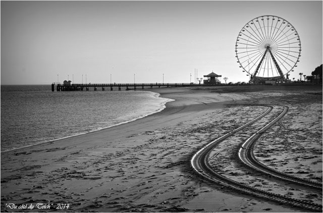 BLOG-DSC_26499-plage manège et roue Arcachon N&B