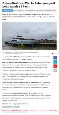 Le Belongers prêt pour sa mise à l'eau - Sud-Ouest fr du 1er Mars 2014