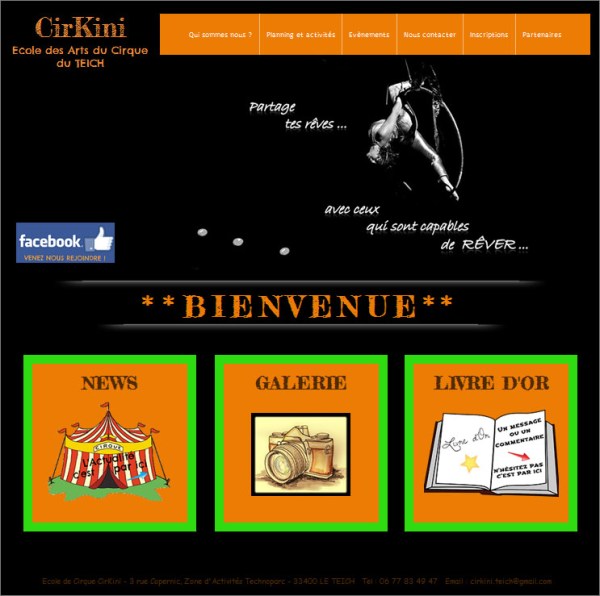 Page d'accueil site Cirkini le Teich Page d'accueil site Cirkini le Teich