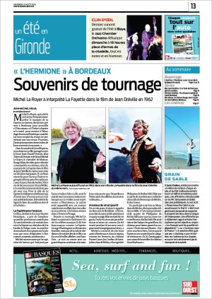 Sud-Ouest 21 Août 2015 - P13 - Hermione à Bordeaux