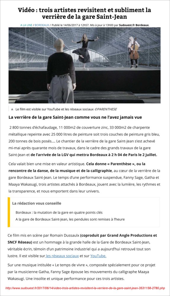 Sud-Ouest 14 Juin 2017 - Trois artistes revisitent la verriere de la gare Saint-Jean