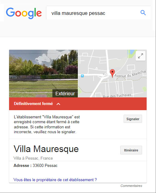 Villa mauresque - "Ets définitivement fermé"