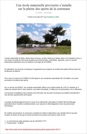 Une école maternelle provisoire s'installe sur la plaine des sports du Teich - TVBA Une école maternelle provisoire s'installe sur la plaine des sports du Teich - TVBA