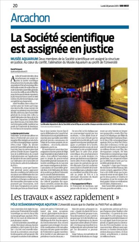 sud-ouest 28 janv 19 - la société scientifique assignée en justice