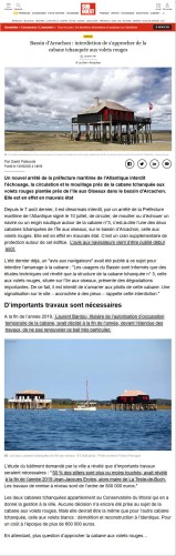Sud-Ouest 13 Août 2020 - Bassin d’Arcachon - interdiction de s’approcher de la cabane tchanquée aux volets rouges